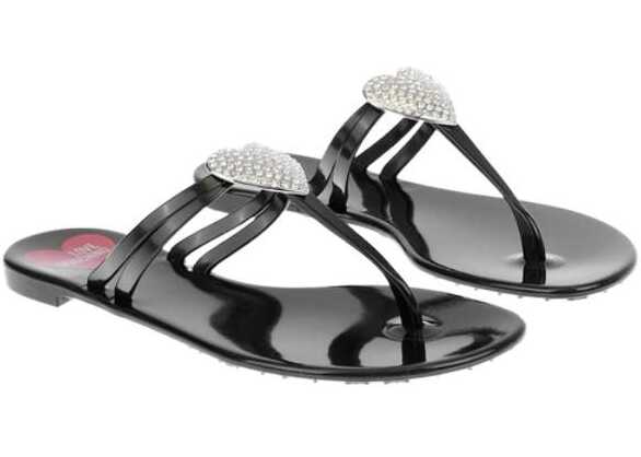 Moschino Love Rubber Thong Sandals With Heart Detail Black