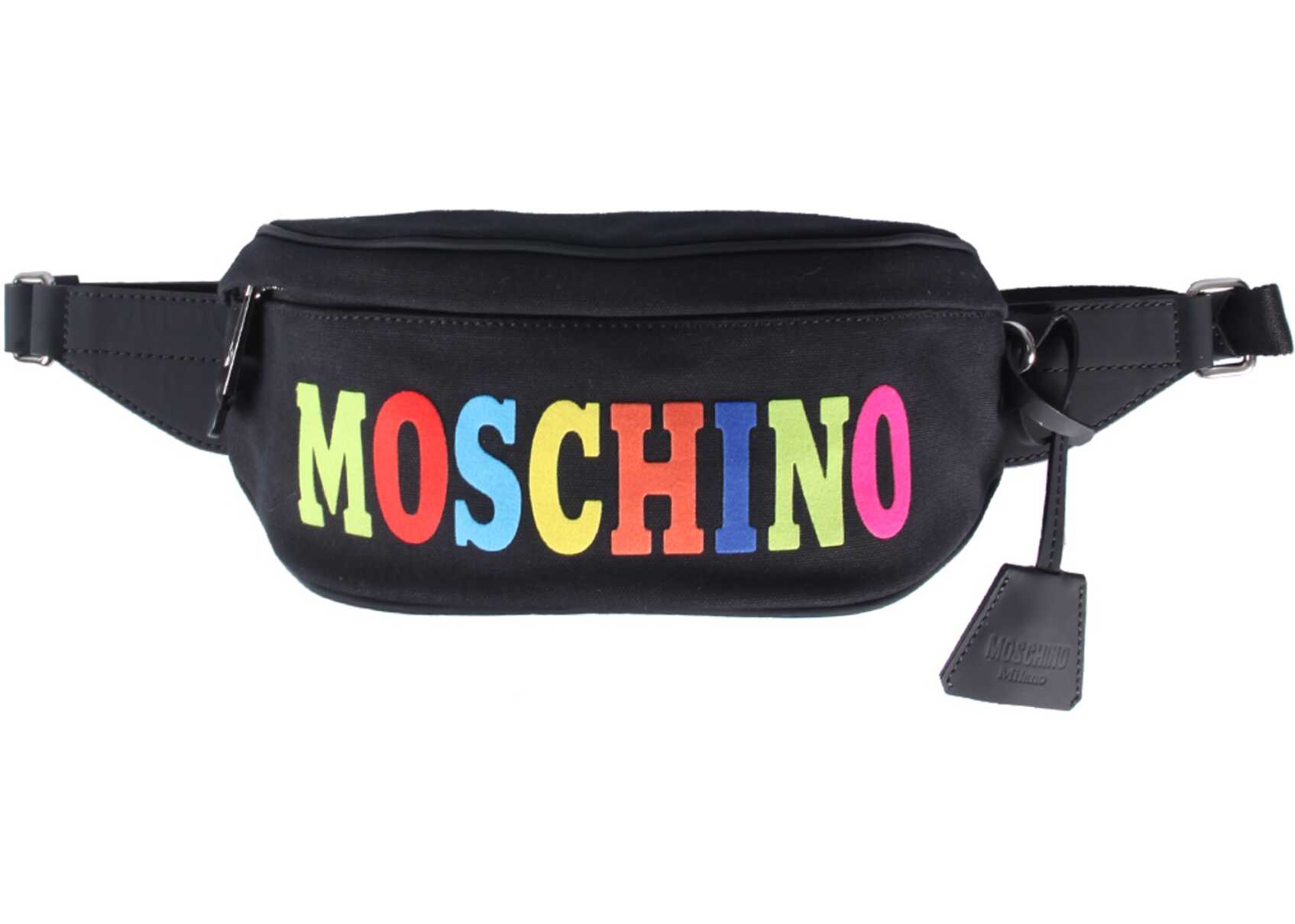 Moschino Logo Flock Print Pouch BLACK b-mall.ro