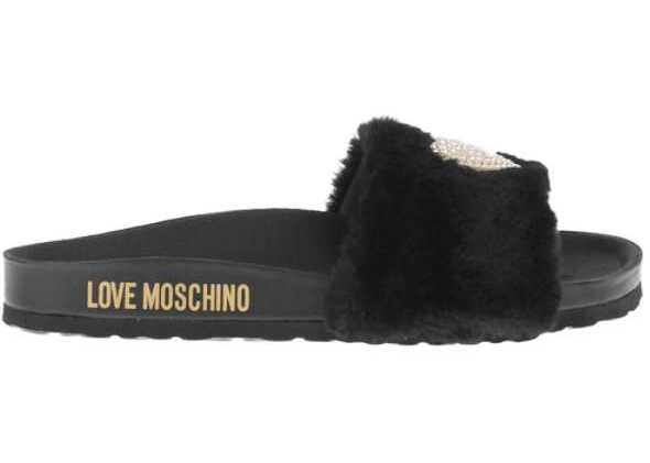 Papuci Moschino Love Faux Fur Detail Birki30 Slides Black Femei (BM 8883249) 3