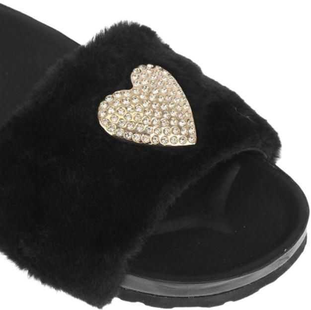 Papuci Moschino Love Faux Fur Detail Birki30 Slides Black Femei (BM 8883249) 4