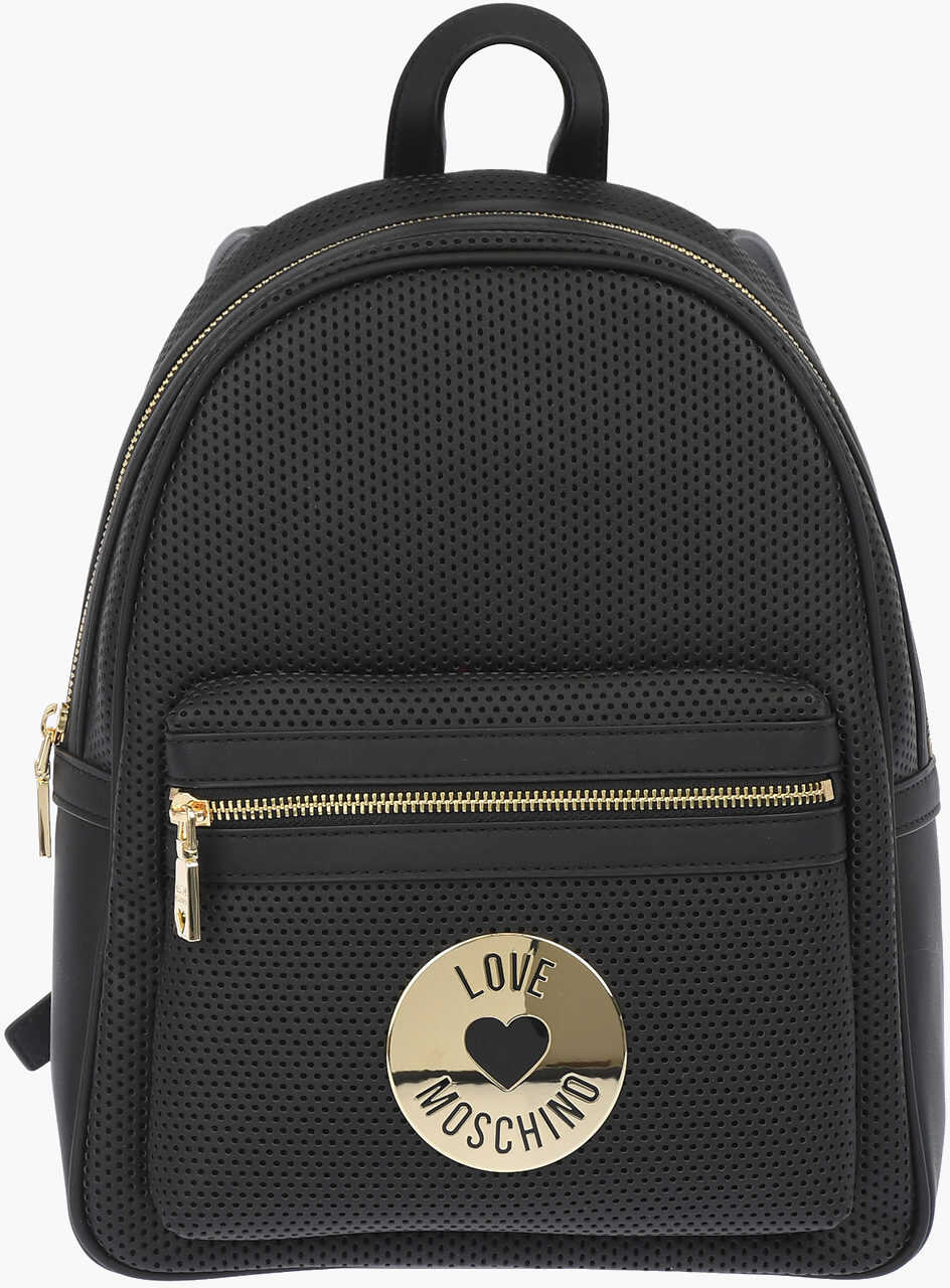 Moschino Love Perforated Faux Leather Backpack With Maxi Pocket On Th Black b-mall.ro