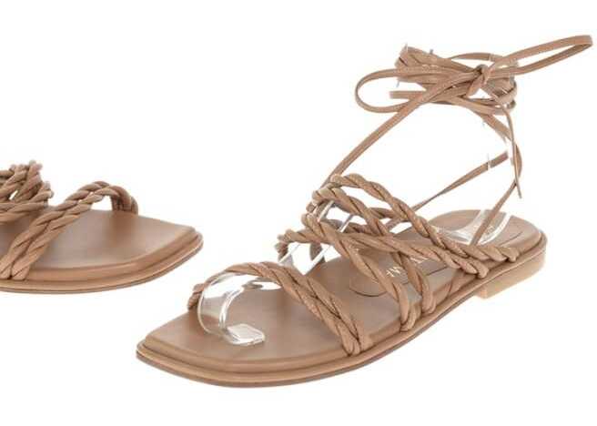 Stuart Weitzman Braided Soft Leather Lace Up Calypso Sandals Brown