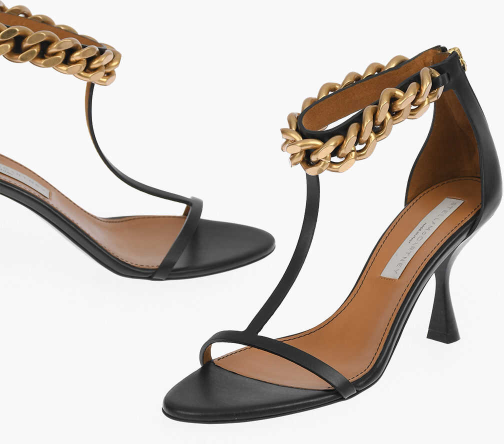 Stella McCartney Soft Leather Mat Alter Sandals With Chain Embellishment 8 Cm Black b-mall.ro