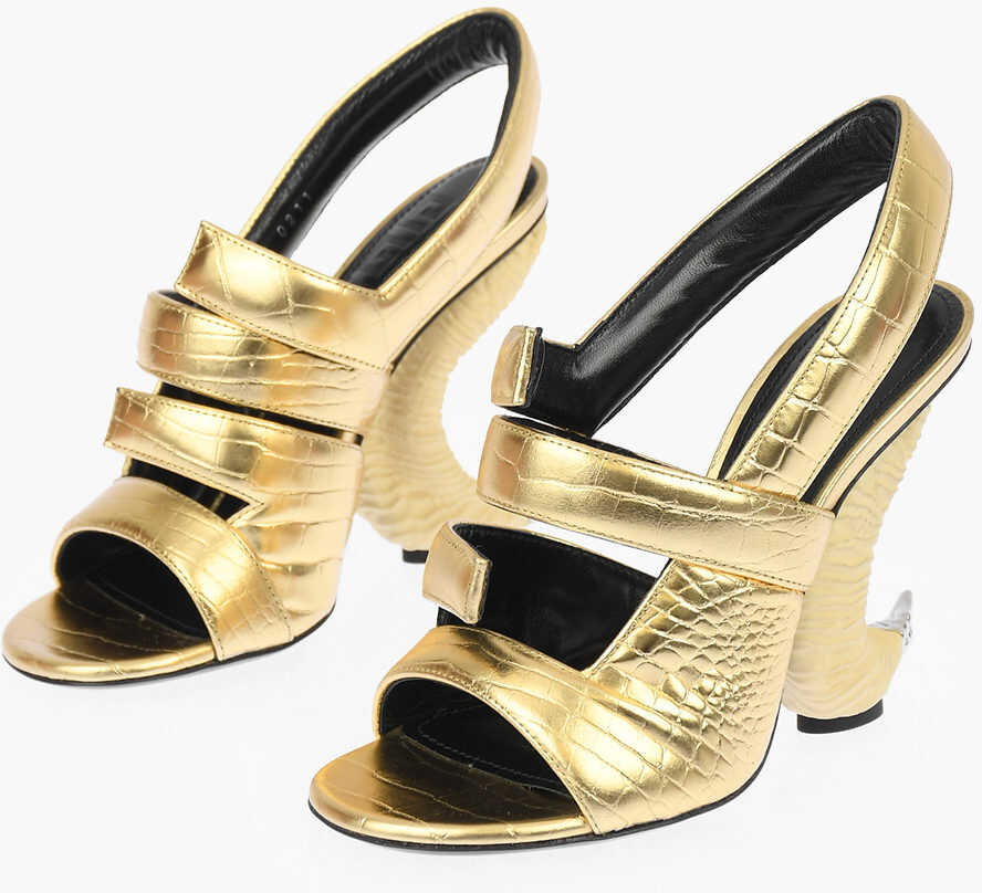 Givenchy Embossed Crocodile Print Leather Show Sandals With Horn-Shap Gold b-mall.ro