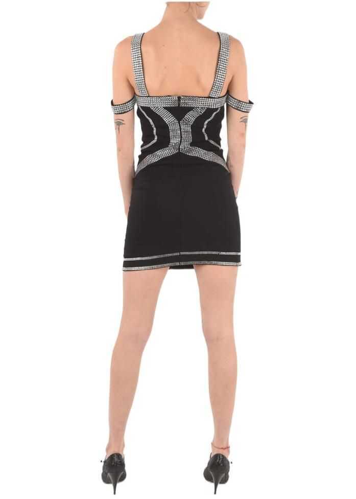 Rochii scurte Philipp Plein Cold Shoulder Mini Dress With Jewel Applications Black Femei (BM 8896914) 2