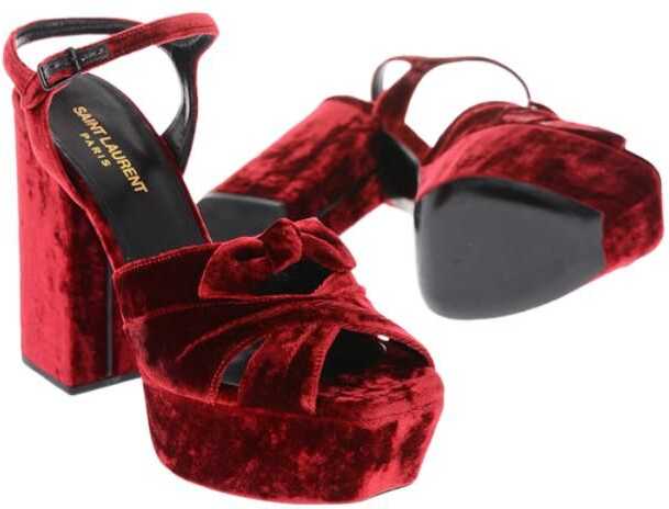 Saint Laurent Velvet Farrah Sandals With Bow Detailing 12 Cm Red b-mall.ro