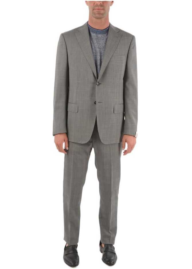 CORNELIANI District Check Side Vents Notch Lapel Mantua 2-Button Suit Gray