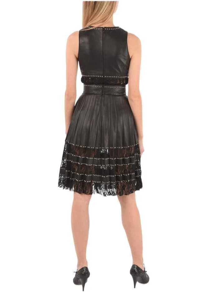 Rochii de zi Philipp Plein Couture Est.1978 Lace Detail Lace Studded Leather Dress With Black Femei (BM 8905595) 2