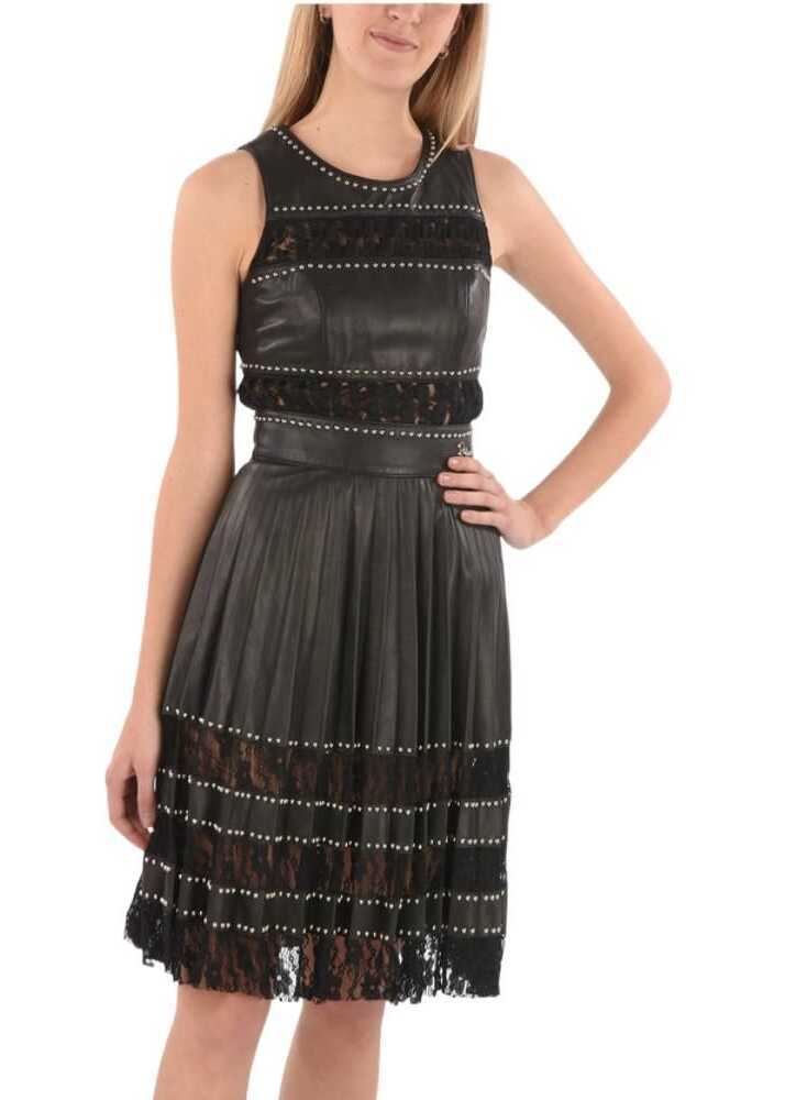 Rochii de zi Philipp Plein Couture Est.1978 Lace Detail Lace Studded Leather Dress With Black Femei (BM 8905595) 4