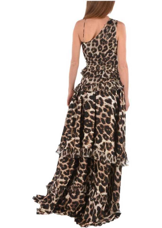 Rochii lungi Philipp Plein One-Shoulder Maculate Long Dress With Ruffles Brown Femei (BM 8905985) 2