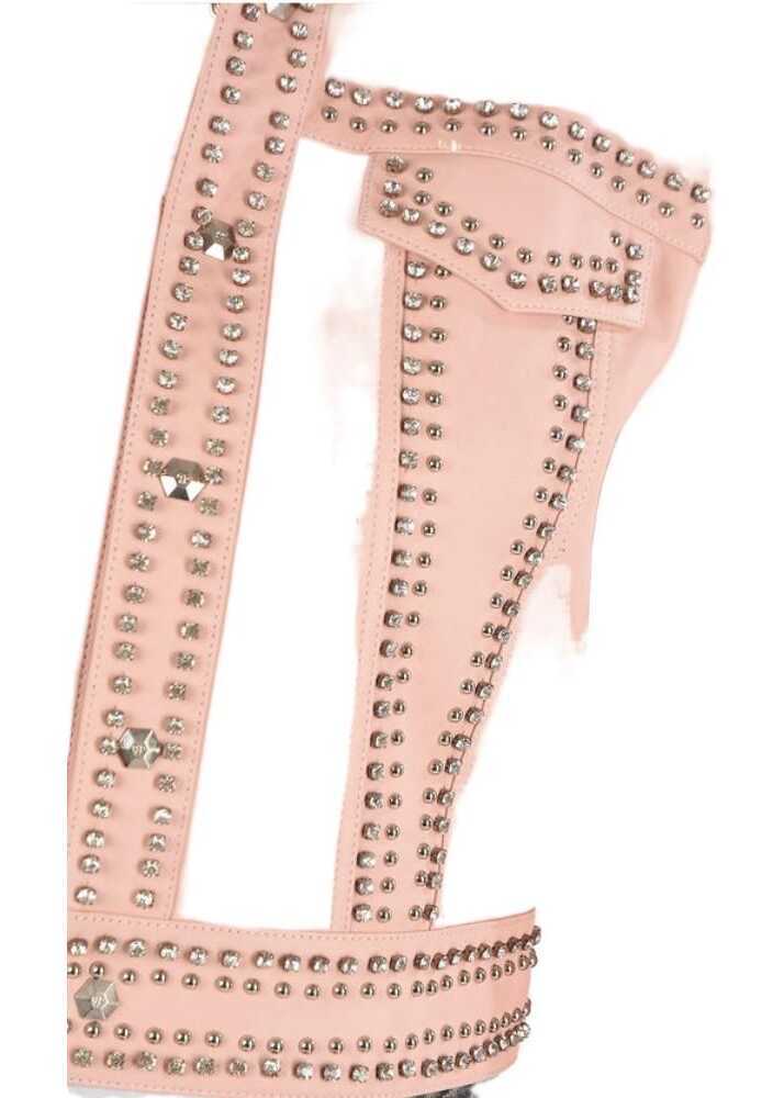 Bomber jacket Philipp Plein Couture Leather Bomber Jacket Crystal Embellished With Studs Pink Femei (BM 8906183) 3