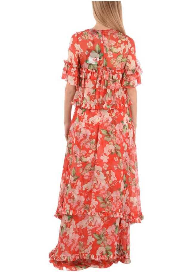 Rochii lungi Philipp Plein Couture Est.1978 Floral Patterned Silk Ruffles Maxi Dress Red Femei (BM 8906552) 2