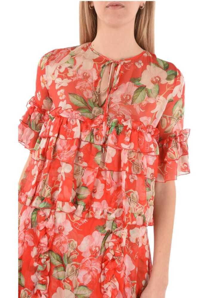 Rochii lungi Philipp Plein Couture Est.1978 Floral Patterned Silk Ruffles Maxi Dress Red Femei (BM 8906552) 3