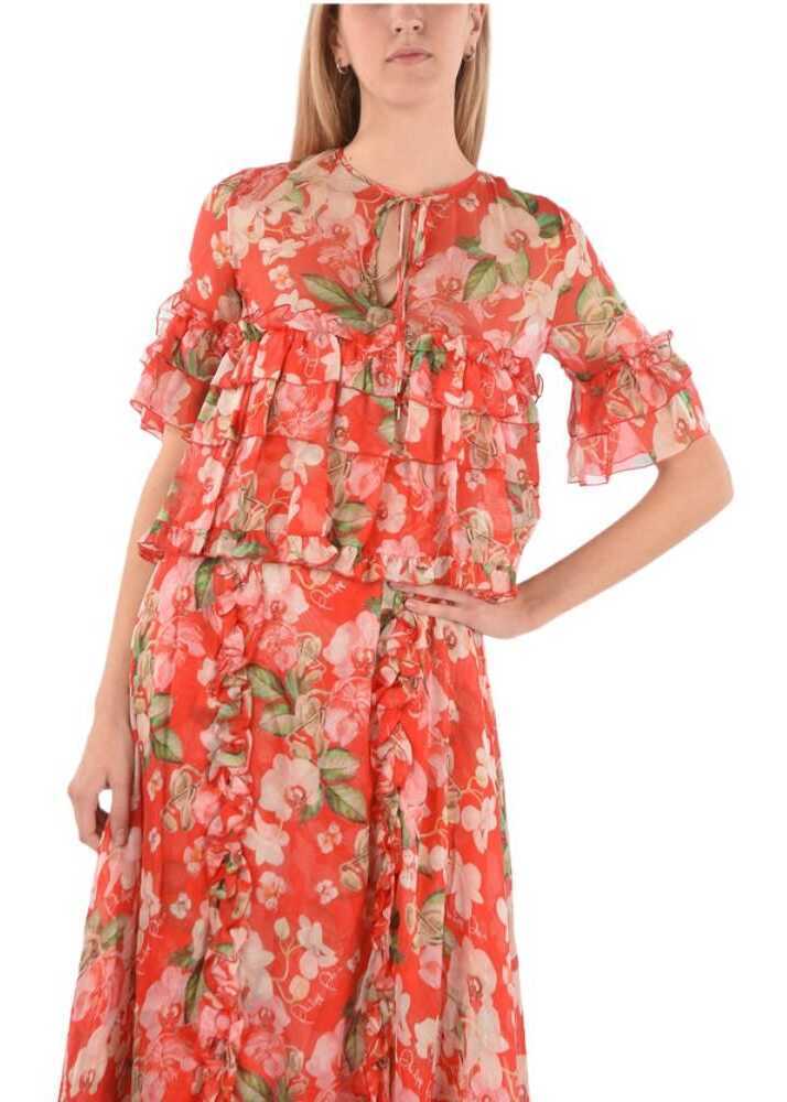 Rochii lungi Philipp Plein Couture Est.1978 Floral Patterned Silk Ruffles Maxi Dress Red Femei (BM 8906552) 4