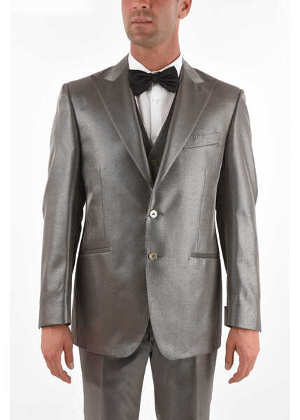 Costume CORNELIANI Lurex 3-Piece Waistcoat Suit With Peak Lapel Gray Barbati (BM 8906996) 2