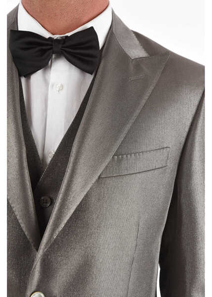 Costume CORNELIANI Lurex 3-Piece Waistcoat Suit With Peak Lapel Gray Barbati (BM 8906996) 3