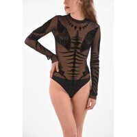 Maiouri & body-uri Skeleton Motif Long Sleeve Sheer T-Noelay-H Bodysuit Femei