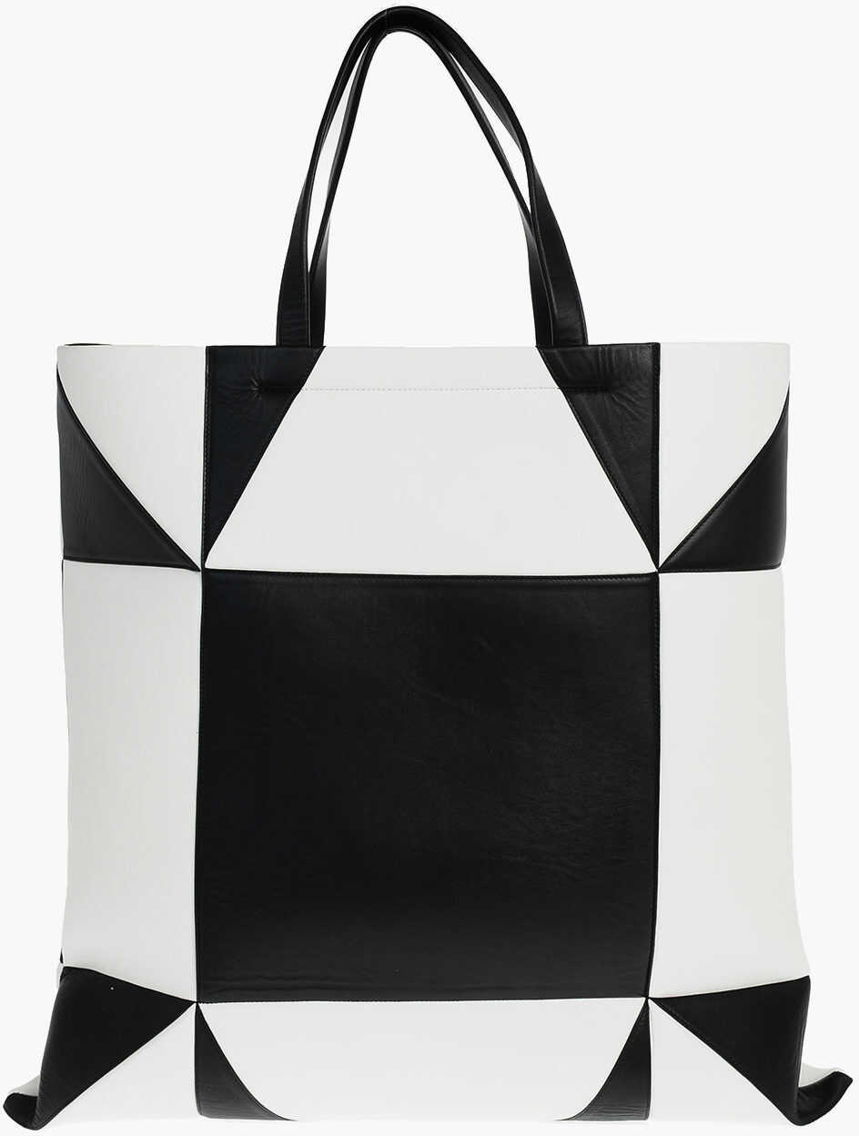 Genti de mana Calvin Klein 205W39Nyc Two Tone Leather Maxi Tote Bag Black & White Femei (BM 8907719) 2