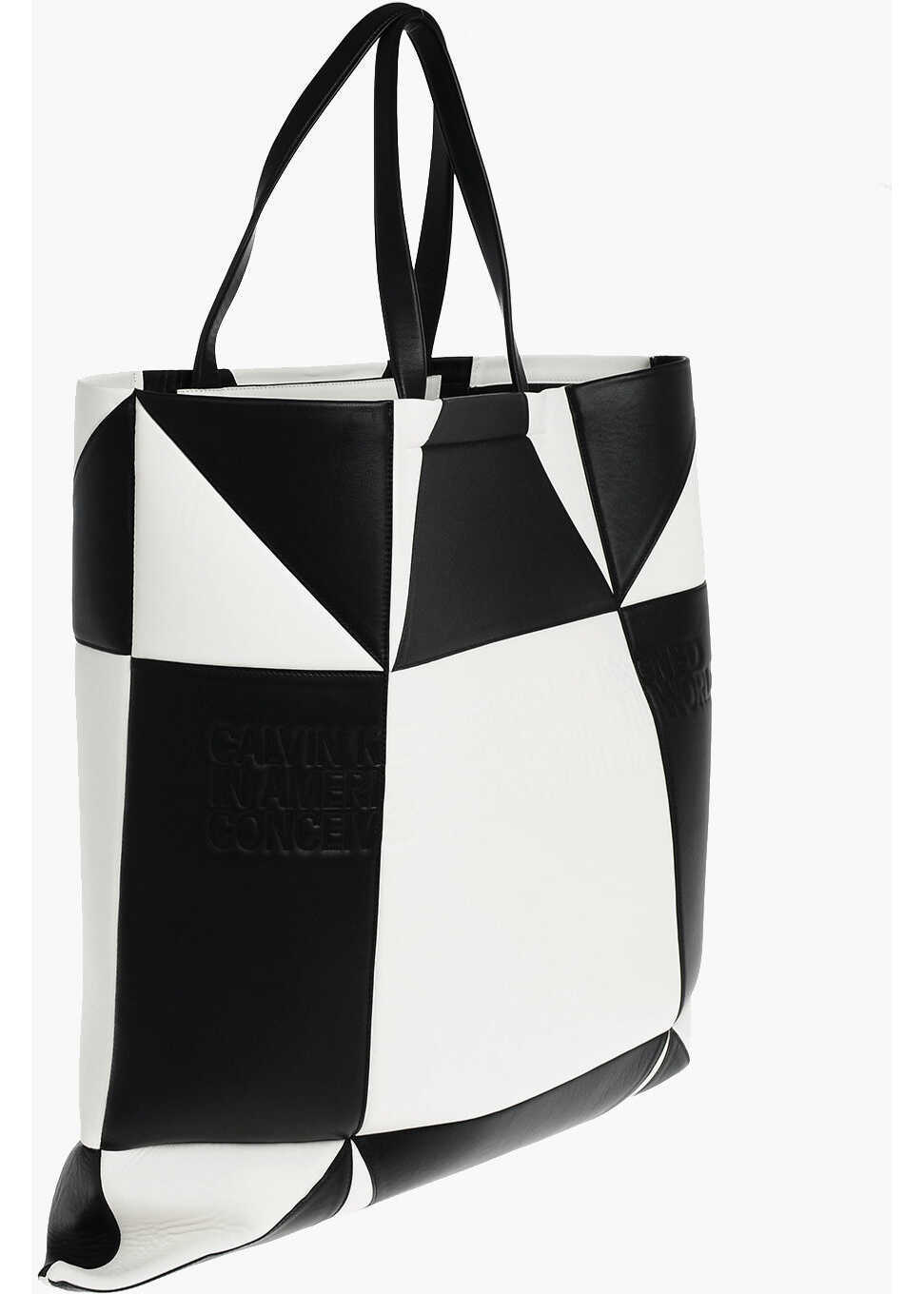 Genti de mana Calvin Klein 205W39Nyc Two Tone Leather Maxi Tote Bag Black & White Femei (BM 8907719) 3