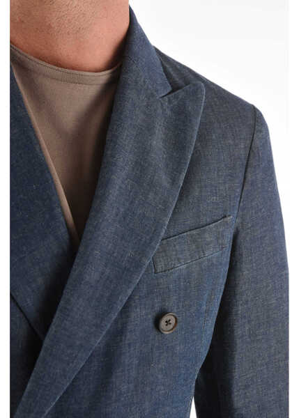 Sacouri elegante CORNELIANI Cc Collection Side Vents Peak Lapel Patch Pocket Double-Brea Blue Barbati (BM 8908856) 3