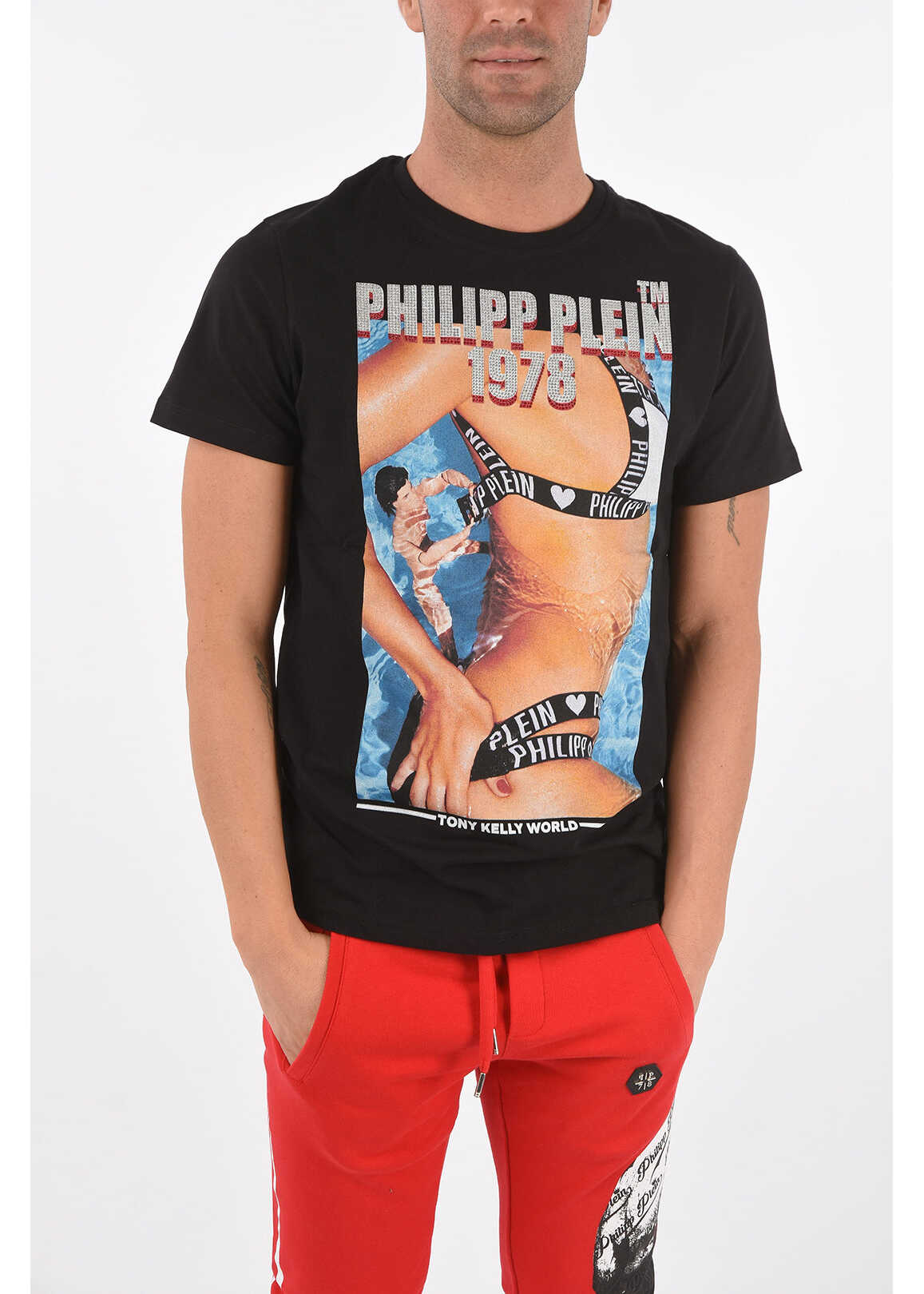 Philipp Plein Platinum Cut Printed Tony Kelly Strass T-Shirt* Black image0