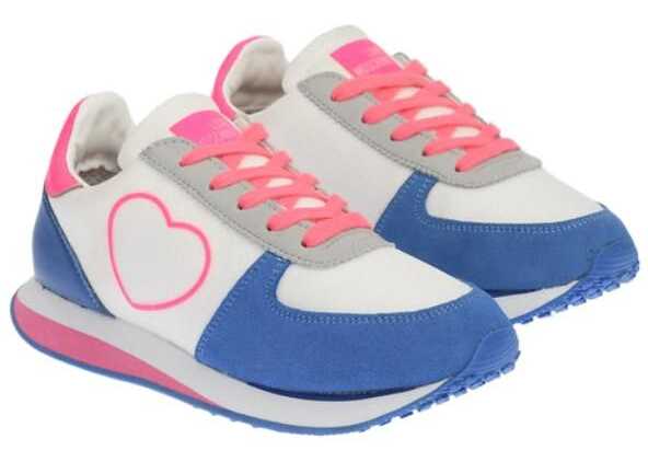 Moschino Love Suede Leather Details Walk 25 Sneakers With Fluo Laces Multicolor