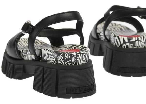 Sandale fara toc Moschino Love Logoed Sole Tassel 70 Leather Sandals Black Femei (BM 8914022) 2