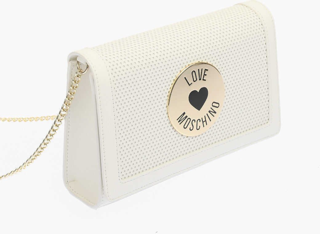 Moschino Love Faux Leather Mini Crossbody Bag With Perforated Details White