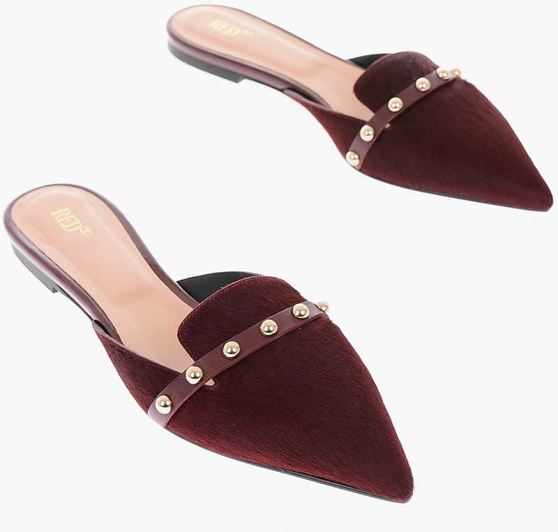 RED VALENTINO Pony Point Toe Mules With Silver Details Burgundy b-mall.ro