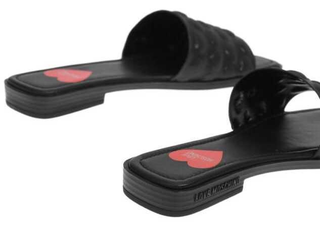 Sandale fara toc Moschino Love Embossed Hearts Faux Leather Karl20 Sabot Black Femei (BM 8914946) 2