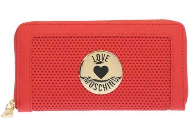 Moschino Love Perforated Faux Leather Continental Wallet Red