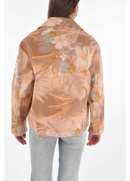 Sacouri Maison Margiela Mm0 Floral Printed Blazer With Leather Inner Pink Femei (BM 8918306) 2