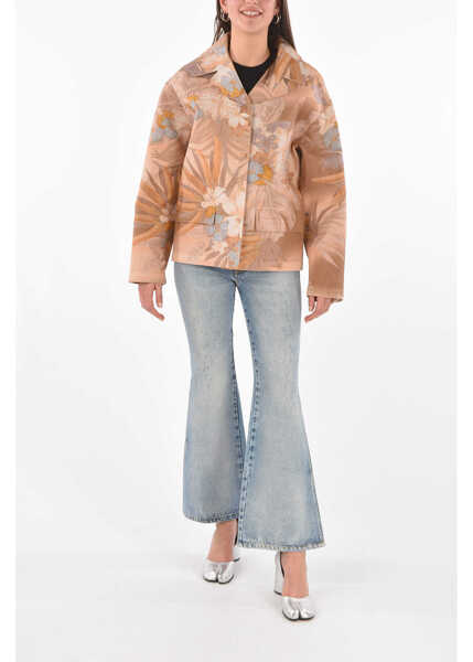 Sacouri Maison Margiela Mm0 Floral Printed Blazer With Leather Inner Pink Femei (BM 8918306) 4