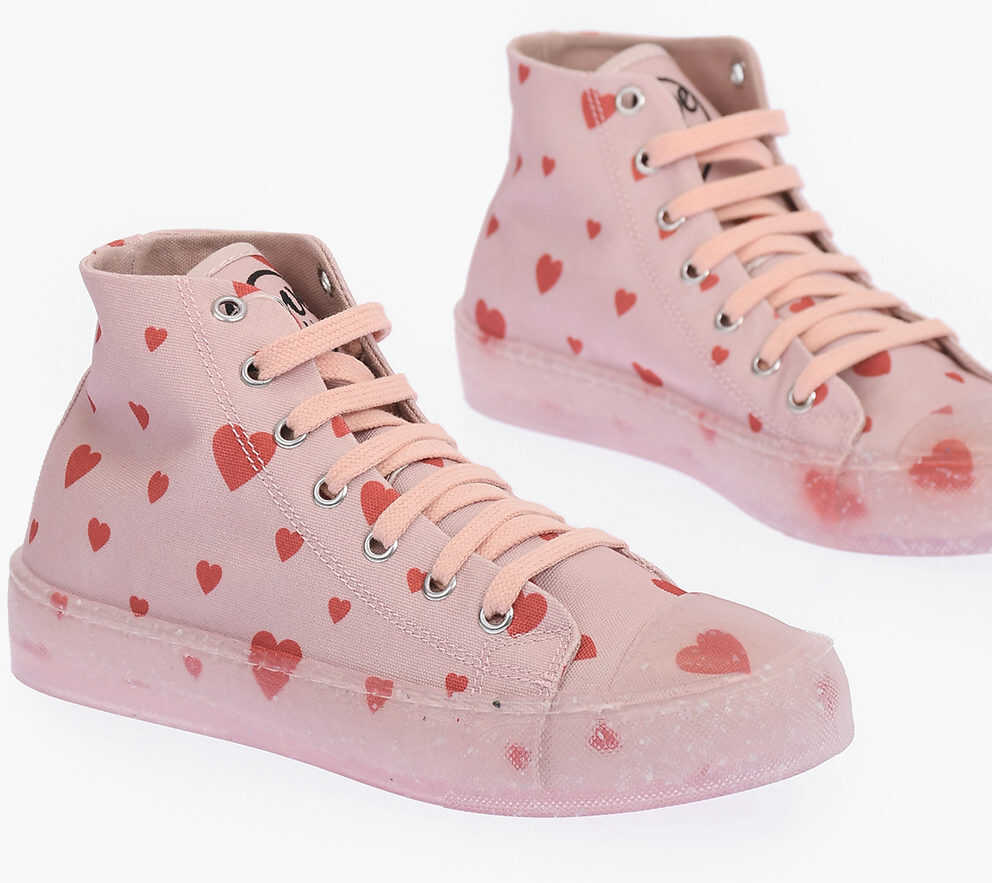 Moschino Love Hearts Printed High Top Sneakers Pink