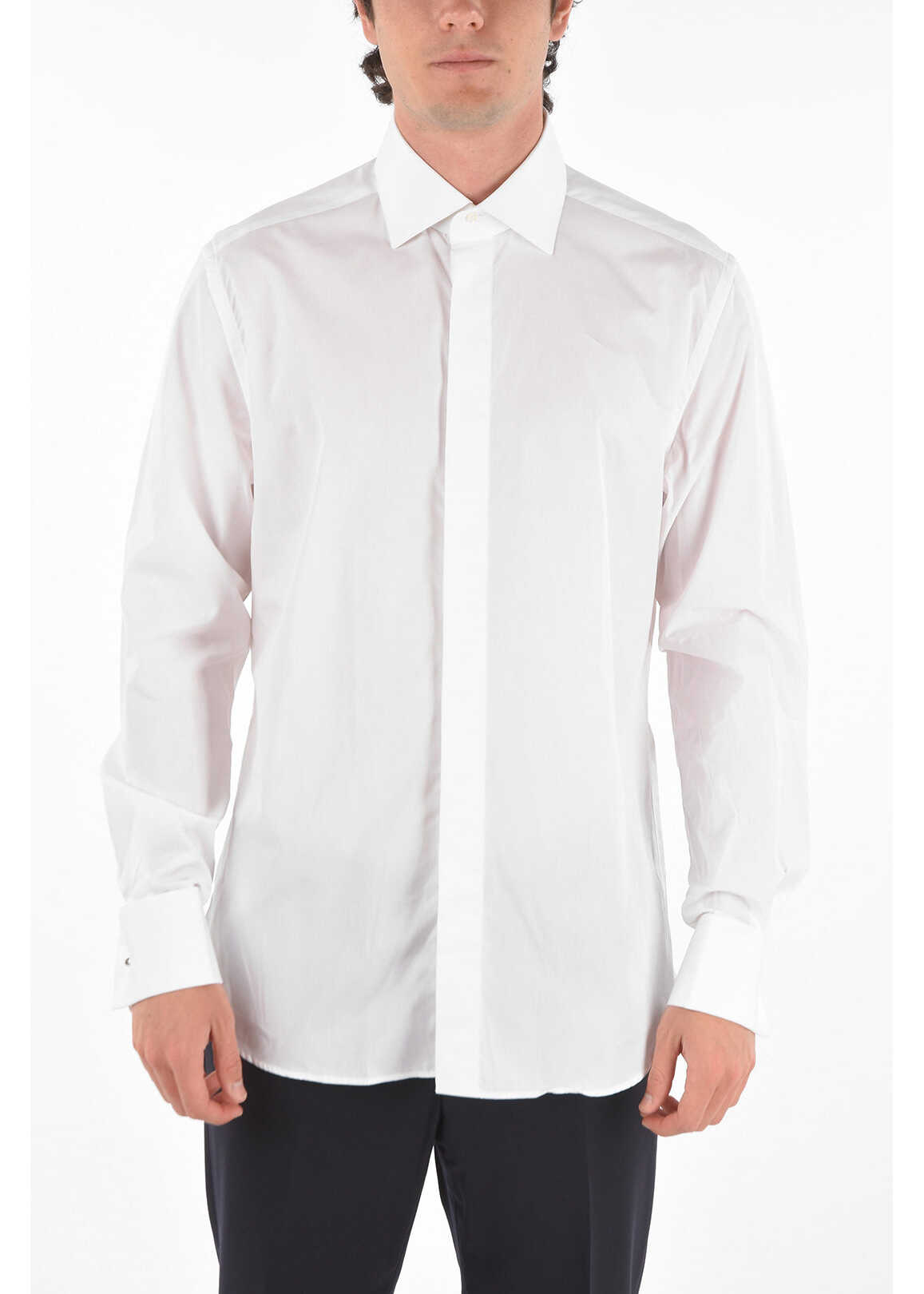 CORNELIANI Poplin Shirt With Double French Cuffs And Hidden Button Fast White