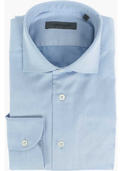 Camasi elegante CORNELIANI Herringbone Patterned Shirt With Spread Collar Light Blue Barbati (BM 8921771) 2