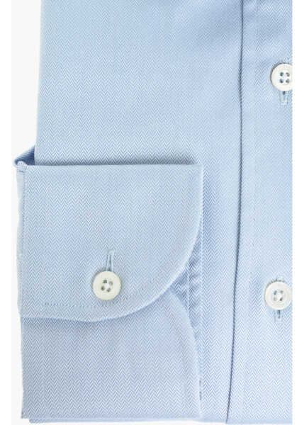 Camasi elegante CORNELIANI Herringbone Patterned Shirt With Spread Collar Light Blue Barbati (BM 8921771) 3