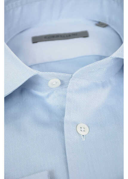 Camasi elegante CORNELIANI Herringbone Patterned Shirt With Spread Collar Light Blue Barbati (BM 8921771) 4