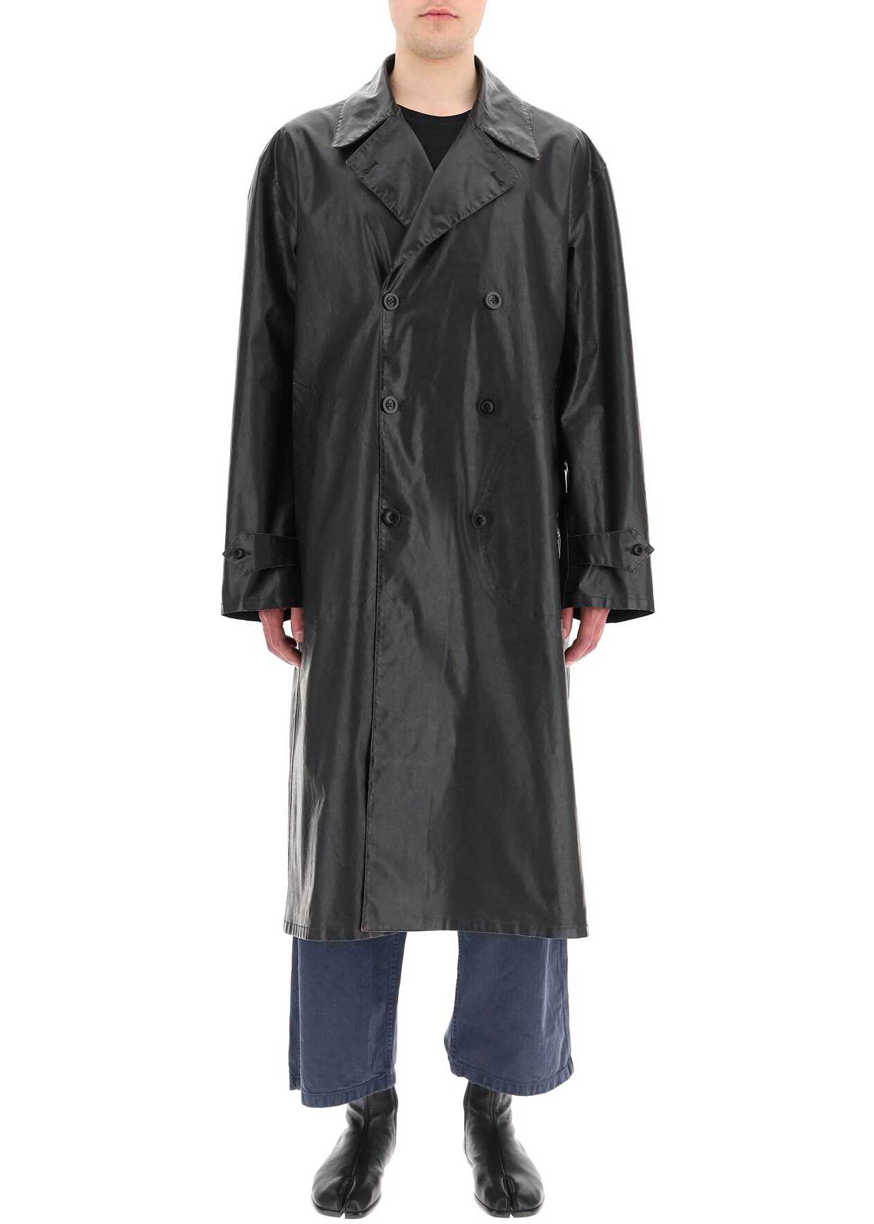 Maison Margiela Long Trench Coat In Coated Cotton BLACK image23