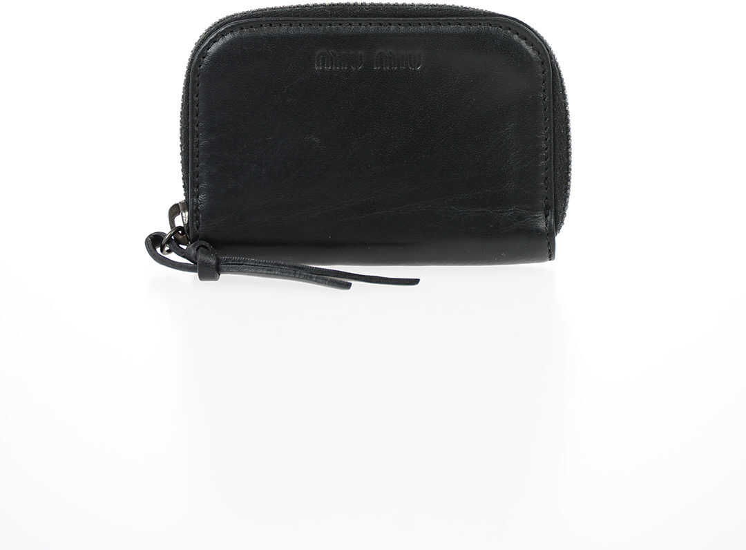 Miu Miu Leather Boston Keychain With Zip Closure Black image