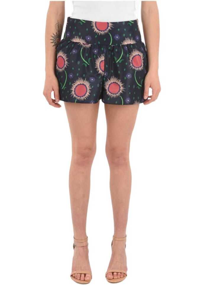 RED VALENTINO Back Zipped Printed Flared Shorts Blue image