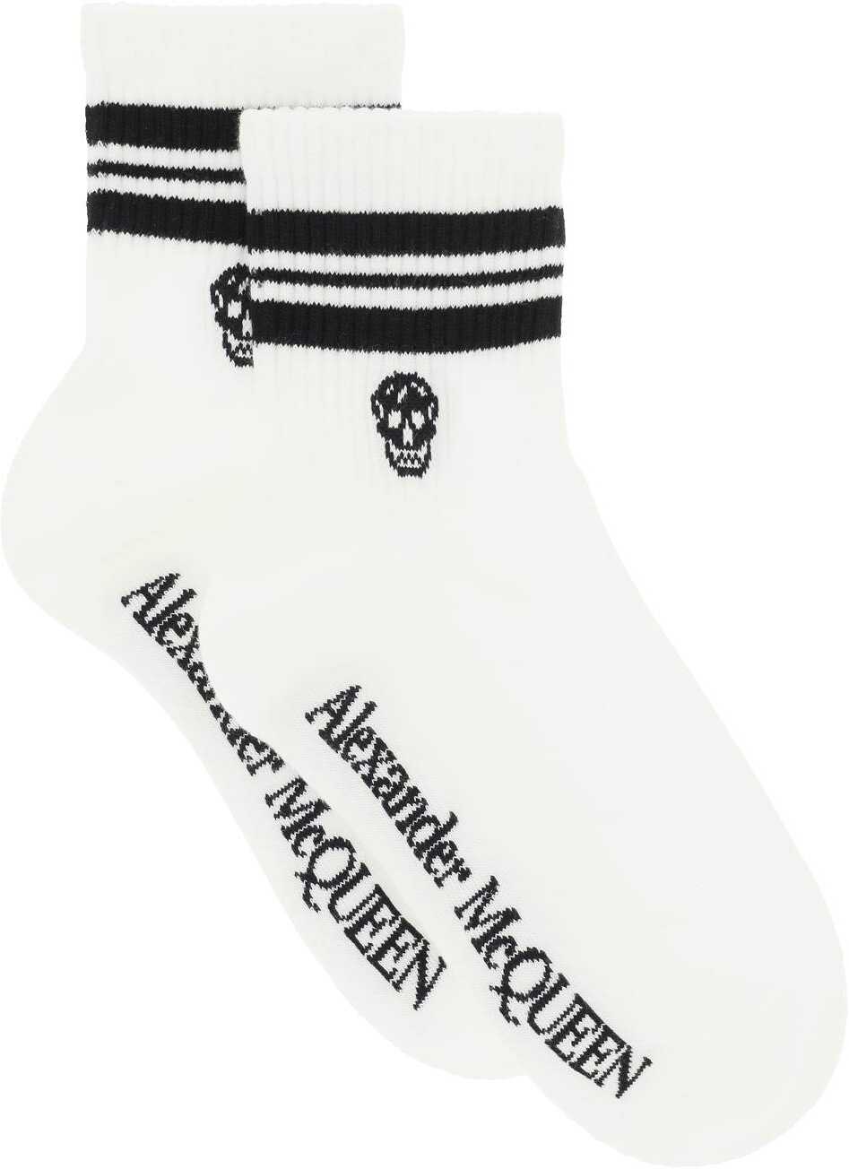 Alexander McQueen Stripe Skull Sports Socks WHITE BLACK