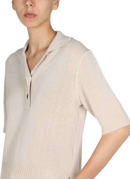 Tricouri Polo Margaret Howell Cotton And Wool Polo Shirt POWDER Femei (BM 8942150) 4