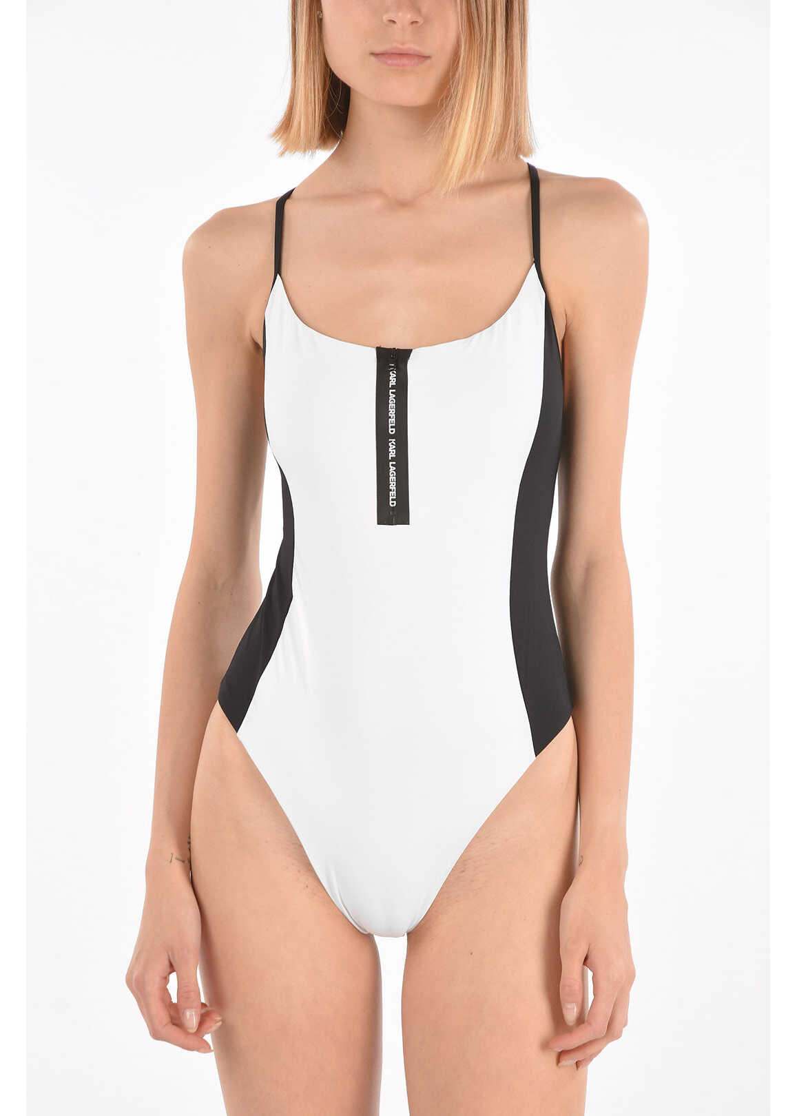 Karl Lagerfeld Zipped Sport Swimsuit White