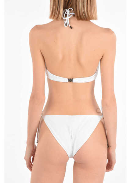 Costume de baie 2 piese Karl Lagerfeld Solid Color Karl & Choupette Bandeau Bikini Top With Studs White Femei (BM 8944223) 2