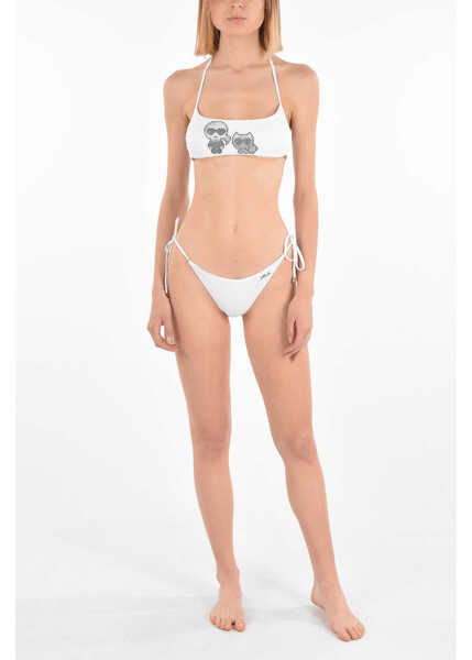 Costume de baie 2 piese Karl Lagerfeld Solid Color Karl & Choupette Bandeau Bikini Top With Studs White Femei (BM 8944223) 3