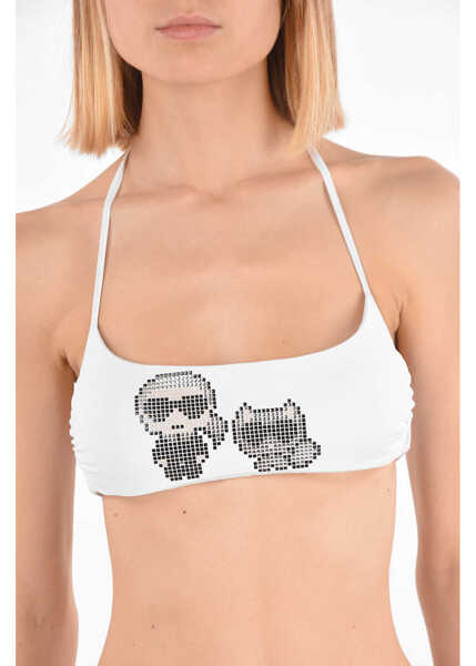 Costume de baie 2 piese Karl Lagerfeld Solid Color Karl & Choupette Bandeau Bikini Top With Studs White Femei (BM 8944223) 4