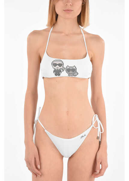Costume de baie 2 piese Karl Lagerfeld Solid Color Karl & Choupette Bandeau Bikini Top With Studs White Femei (BM 8944223) 1