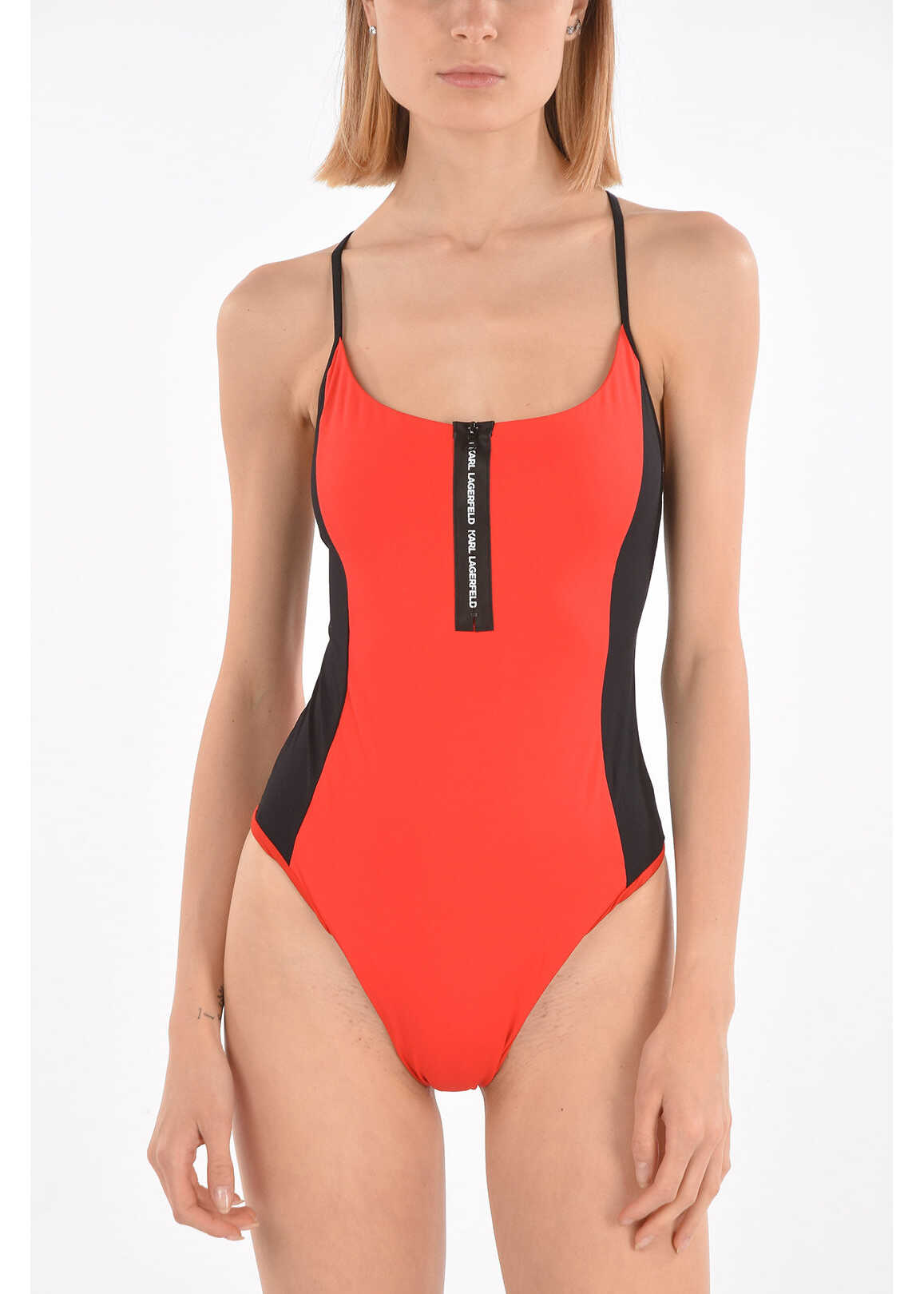 Karl Lagerfeld Zipped Sport Swimsuit Red image0