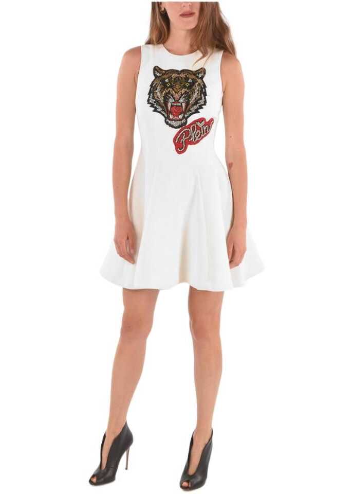 Philipp Plein Couture Front Embroidered Karel Bishop Flared Dress White image5